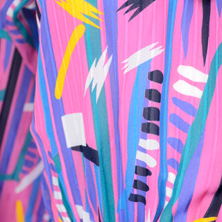 Diane Freis Pink Purple Abstract print ruffle dress Unique