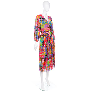 1980s Diane Freis Vintage Beaded Two Piece Multi Colored Dress - Modig