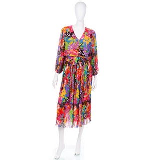 1980s Diane Freis Beaded Colorful Dress - Modig