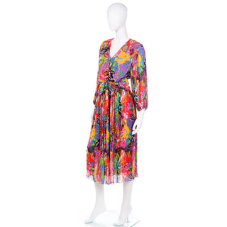 1980s Diane Freis Vintage Beaded Two Piece Colorful Beaded Dress - Modig