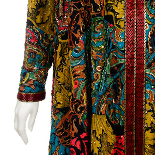 Diane Freis Beaded Jacket Colorful Baroque Print Vintage Swing Coat beautiful