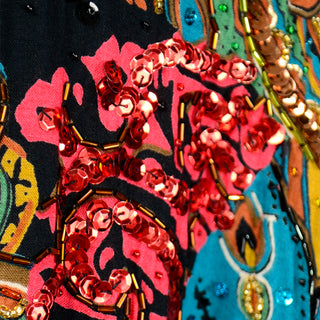 Diane Freis Beaded Jacket Colorful Baroque Print Vintage unique 1980s Swing Coat