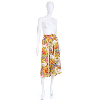 1980s Diane Freis Vintage Silk Circus Novelty Print Skirt Elastic Waist