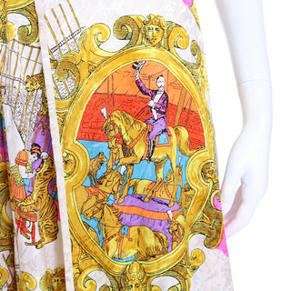 1980s Diane Freis Vintage Silk Circus Novelty Print Skirt Ringmaster