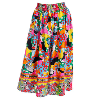 1980s Diane Freis Original Colorful Novelty Face Print Silk Skirt