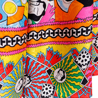 1980s Diane Freis Colorful Novelty Faces Print Silk Skirt