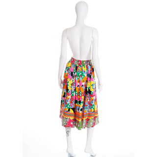 1980s Diane Freis Colorful Novelty Face Print Silk Skirt Bold Colors
