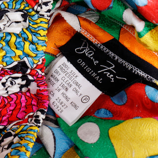 1980s Diane Freis Colorful Novelty Face Print Silk Skirt Made in Hong Kong