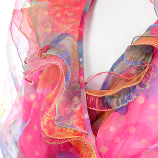 Diane Freis Vintage Pink Dot Ruffled Organza Long Dress Evening Gown