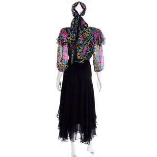 Vintage Diane Freis Limited Edition Silk Dress With Scarf & Tassels