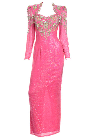 Diane Freis Pink Evening Dress Beaded Vintage Gown