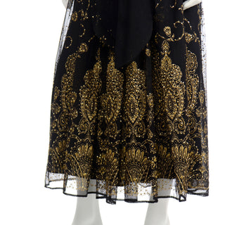 Diane Freis Vintage Black & Gold Glitter embellished vintage Evening Dress 