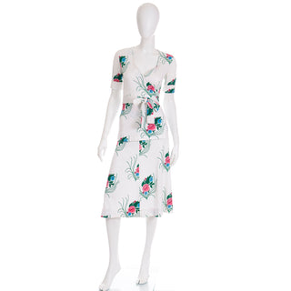 Diane von Furstenberg White Pink & Blue Floral 2pc Vintage Dress w Wrap Top