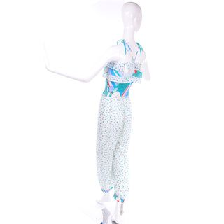 Diane Freis Vintage Jumpsuit W/ Ruffles Balloon Legs & Matching Wrap 12/14