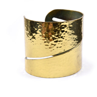 1970's Vintage Bracelet Designer Signed Hammered Brass Cuff - Dressing Vintage
