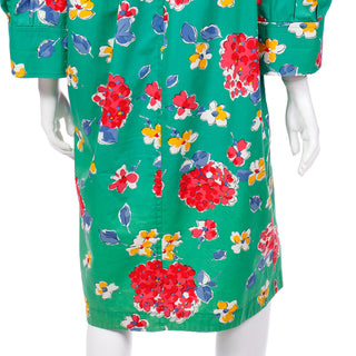 1985 Yves Saint Laurent Green floral Cotton Runway Dress YSL Designer dress