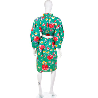 1985 Yves Saint Laurent Green floral Cotton Runway Dress Made in France