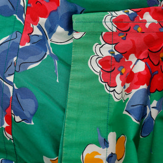 1985 Yves Saint Laurent Green floral Cotton Runway Dress bright flowers