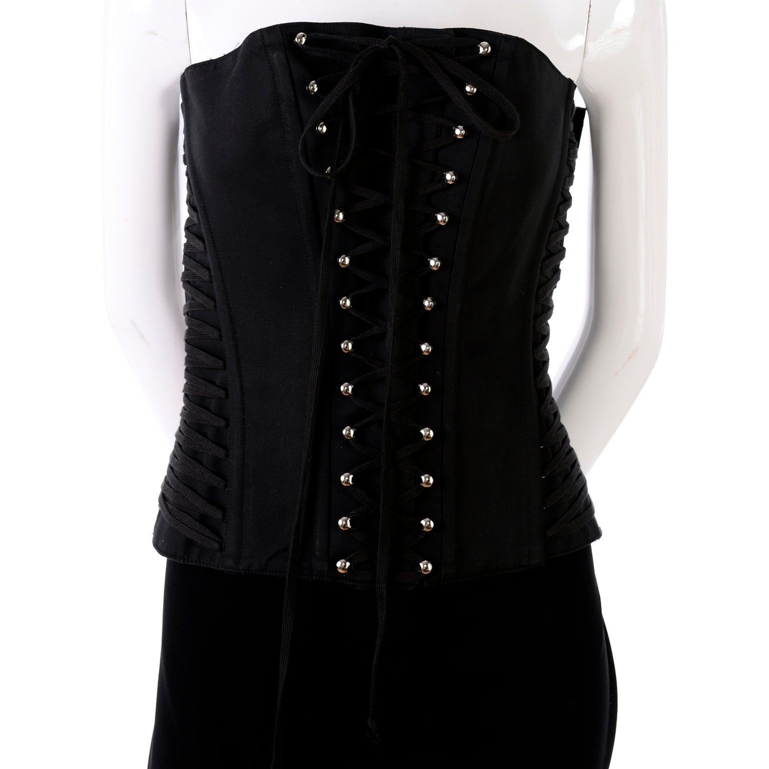 Dolce Gabbana Black Lace Front Corset Bustier Dress Large 44