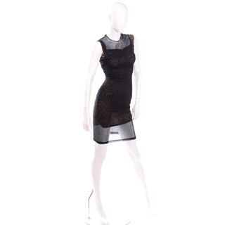 Dolce & Gabbana 1990s Vintage Leopard Print Black Lace Evening Mini Dress