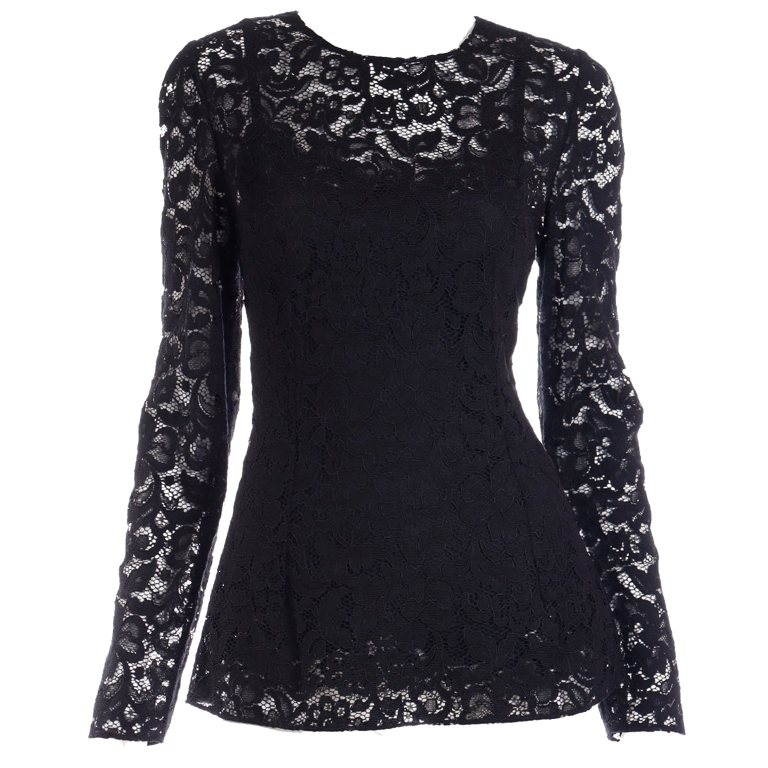 2000s Dolce & Gabbana Black Lace Long Sleeve Top