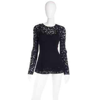 2000s Dolce & Gabbana Black Lace Long Sleeve Top Made in Italy