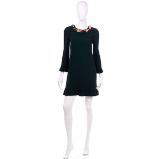 Dolce & Gabbana Green Knit Button Dress w/ Ruffles