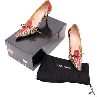 2000s Dolce & Gabbana Leopard Print Shoes w Red Patent Trim 36