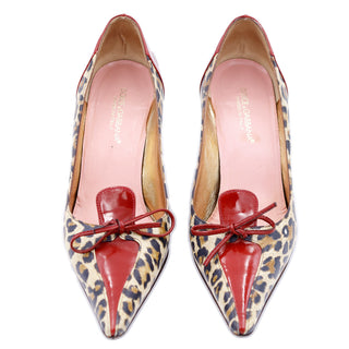 2000s Dolce & Gabbana Leopard Print Shoes w Red Patent Trim size 36