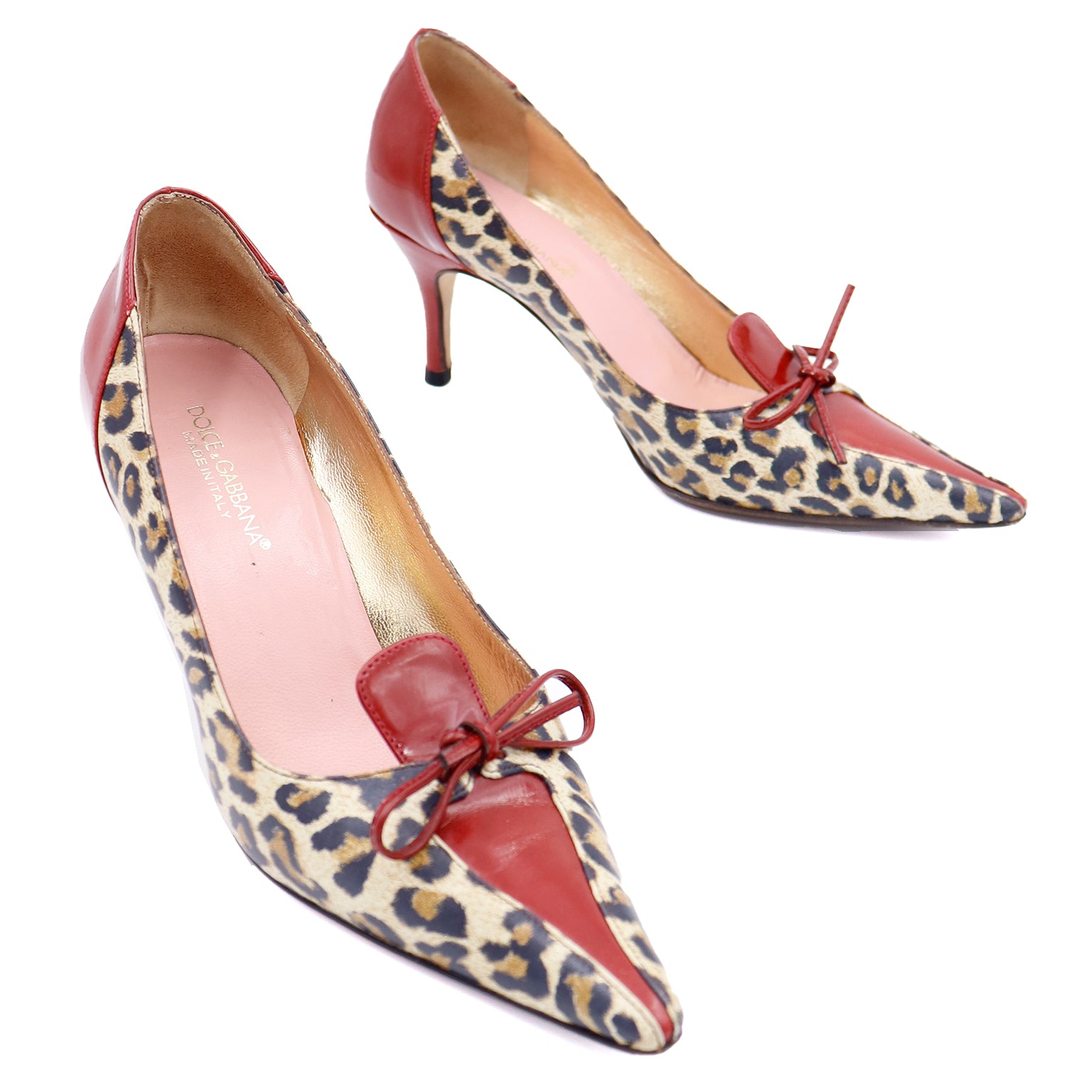 Dolce & Gabbana Vintage Leopard Print Pointed Toe Shoes With Red