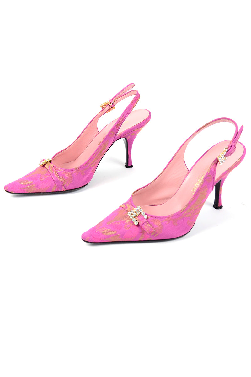 Dolce & Gabbana Shoes Pink & Gold Slingback Heels w Rhinestone