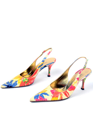 Dolce & Gabbana Colorful Floral Snakeskin Slingback Shoes