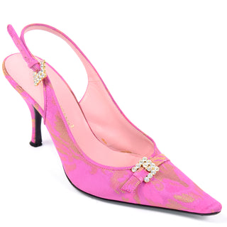 Dolce & Gabbana Pink & Gold Slingback Heels w Rhinestone Buckles