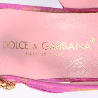 Dolce & Gabbana Pink & Gold Slingback Heels w Rhinestone Buckles