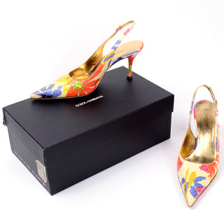 Dolce & Gabbana Colorful Floral Snakeskin Slingback Shoes with box