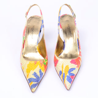 Dolce & Gabbana Colorful Floral Snakeskin Slingback Shoes size 36.5