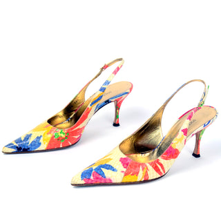 Dolce & Gabbana Colorful Floral Snakeskin Slingback Shoes 6.5