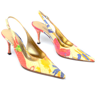 Pointed toe Dolce & Gabbana Colorful Floral Snakeskin Slingback Shoes