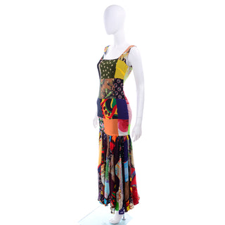 1993 Dolce & Gabbana Vintage Spring Patchwork Print Silk Dress 70s Inspired