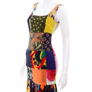 1993 Dolce & Gabbana Vintage Spring Patchwork Print Silk Dress Designer