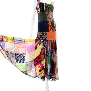 1993 Dolce & Gabbana Vintage Spring Patchwork Colorful Print Silk Dress