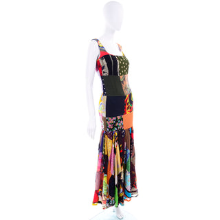 70s Inspired 1993 Dolce & Gabbana Vintage Spring Patchwork Print Silk Dress