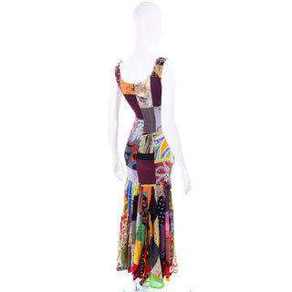 1993 Dolce & Gabbana Vintage Spring Patchwork Print Silk Dress 1970s