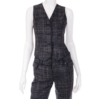 2000s Dolce & Gabbana 3 pc Black Tweed Jacket Vest & Trousers Suit Vintage