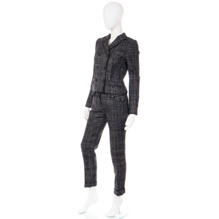 2000s Dolce & Gabbana 3 pc Black Tweed Jacket Vest & Trousers Pantsuit Suit