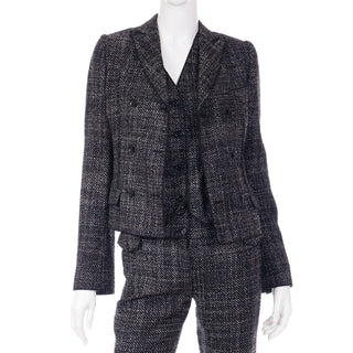 2000s Dolce & Gabbana 3 pc Black Tweed Jacket Vest & Trousers Suit Outfit