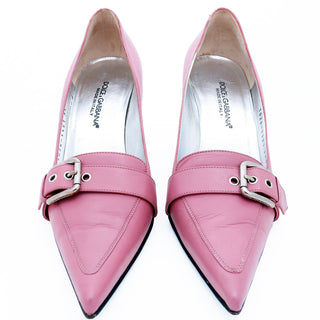 2000s Dolce & Gabbana Vintage Dusty Purple Pink Pointed Toe Buckle Shoes with box and bag