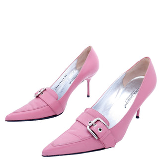 2000s Dolce & Gabbana Vintage Dusty Purple Pink Pointed Toe Buckle Shoes w heels
