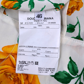 Vintage Dolce & Gabbana Dress in Yellow Roses Silk Print
