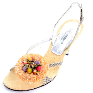 Dolce & Gabbana Shoes Raffia & Fruit Snakeskin Slingback Sandals Heels 37.5